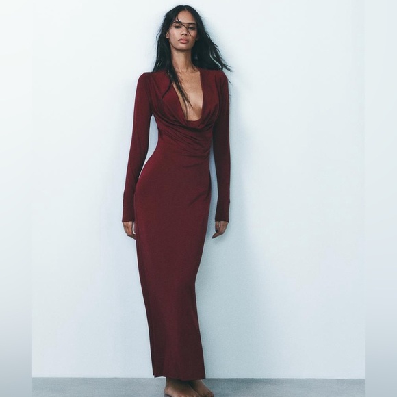 Zara Dresses & Skirts - Elegant Burgundy Long Sleeve Dress